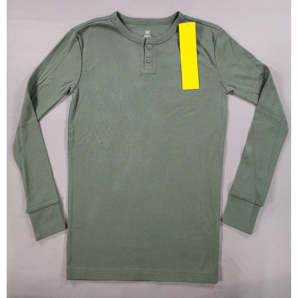 GAP Kids Sleep Boys Henley Long Sleeve Pajama Top Size 12 Organic Cotton Green